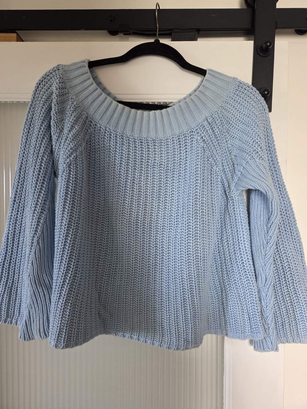 Light Blue Cozy Knit Women's Sweater - Cropped